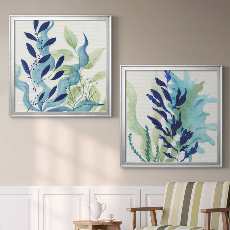 Blue Coral I - ensemble de 2 peintures, Toile encadrée, H 22,5 po x l 45 po, Silver