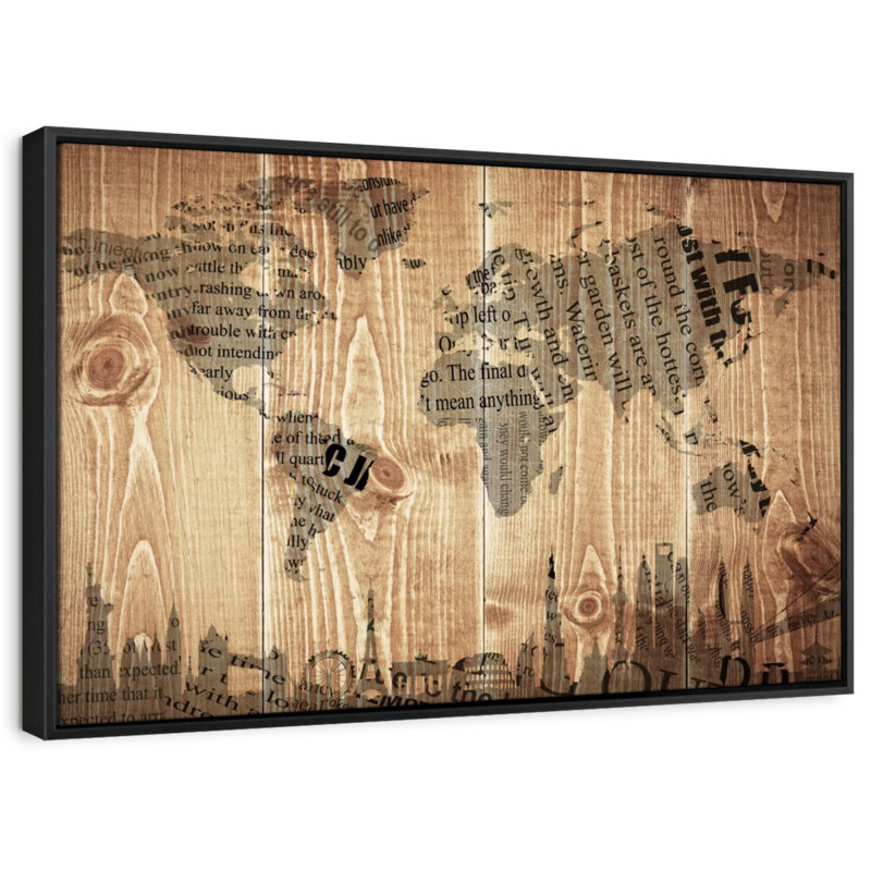 " Newspaper Landmark World Map Canvas Print ", 21" H x 31" W