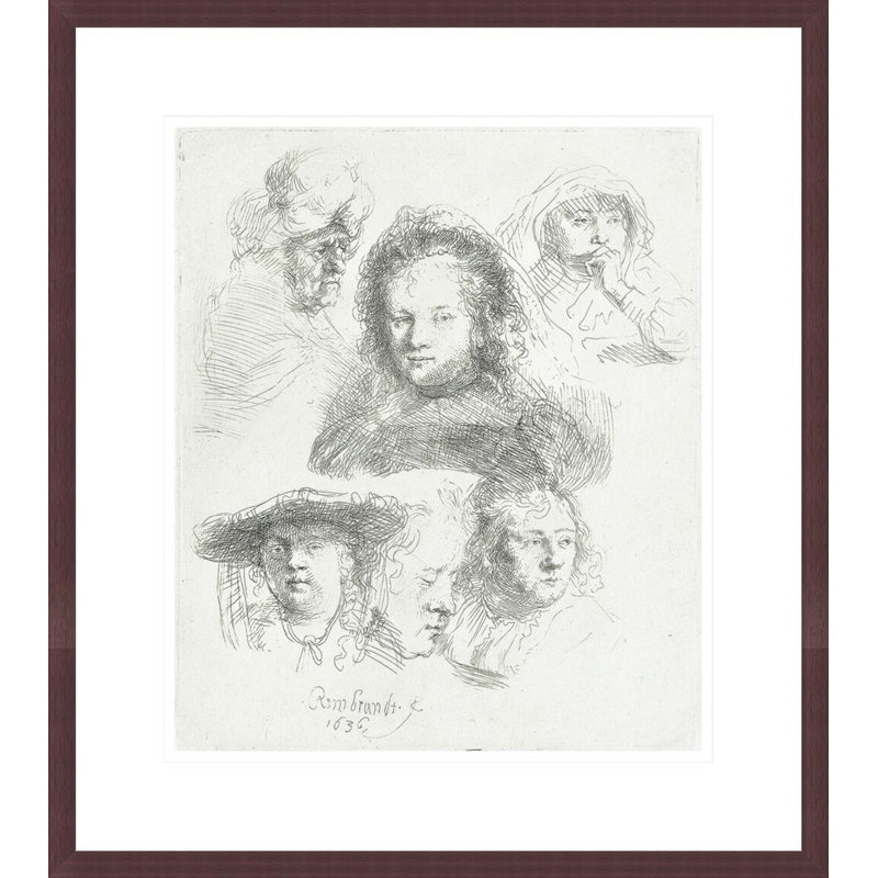 Études des têtes de Saskatche et d'autres femmes par Rembrandt van Rijn, H 19,96 po x l 17,75 po