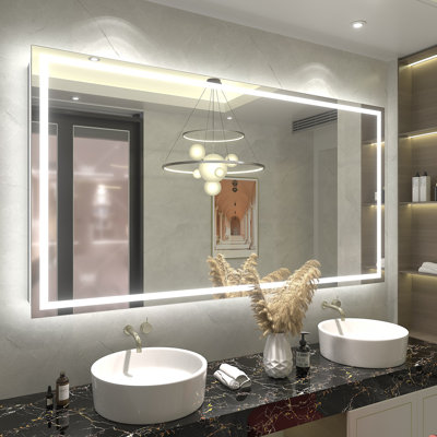 Wayfair Basics® UL Certified Front & Back LED Anti-Fog Tempered Glass Bathroom/Vanity Mirror with 3-Year Warranty