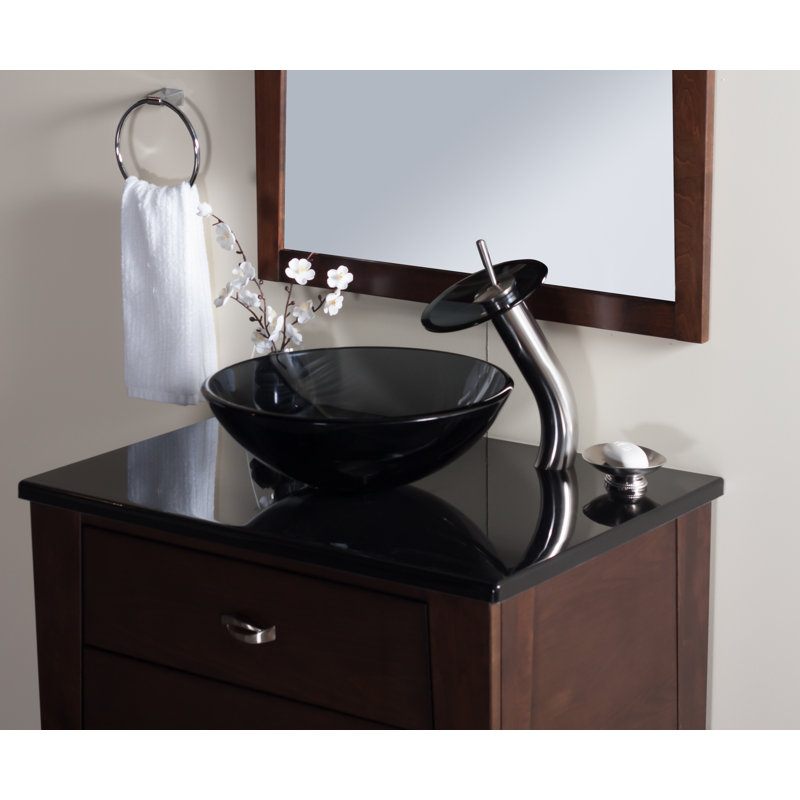 Novatto 16.5'' Clear Grey Glass Circular Bathroom Sink with Faucet