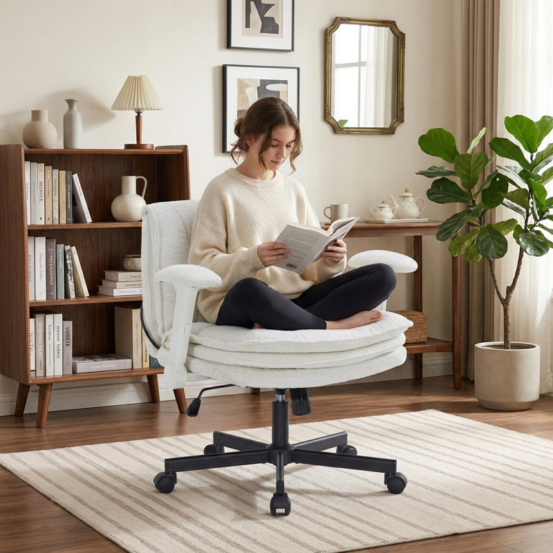 Modern Criss Cross Home Office Chair With Adjustable Armrests and Lumbar Support, Beige