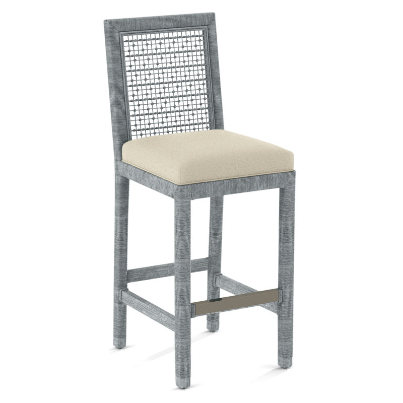 Pine Isle Bar Stool, Sunbrella Beige Pinstripe; 6205-74, Nickel