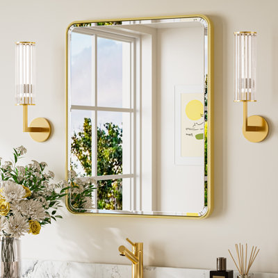 Beveled Bathroom Vanity Mirror with Aluminum Frame, Wall Accent Mirror, Tempered Glass
