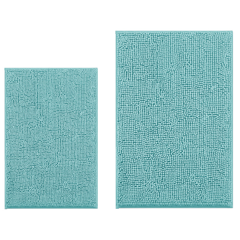 Spa Blue Large 2 Piece Set Soft Cozy Plush Chenille Bath Mat Bathroom Rug, Spa Blue