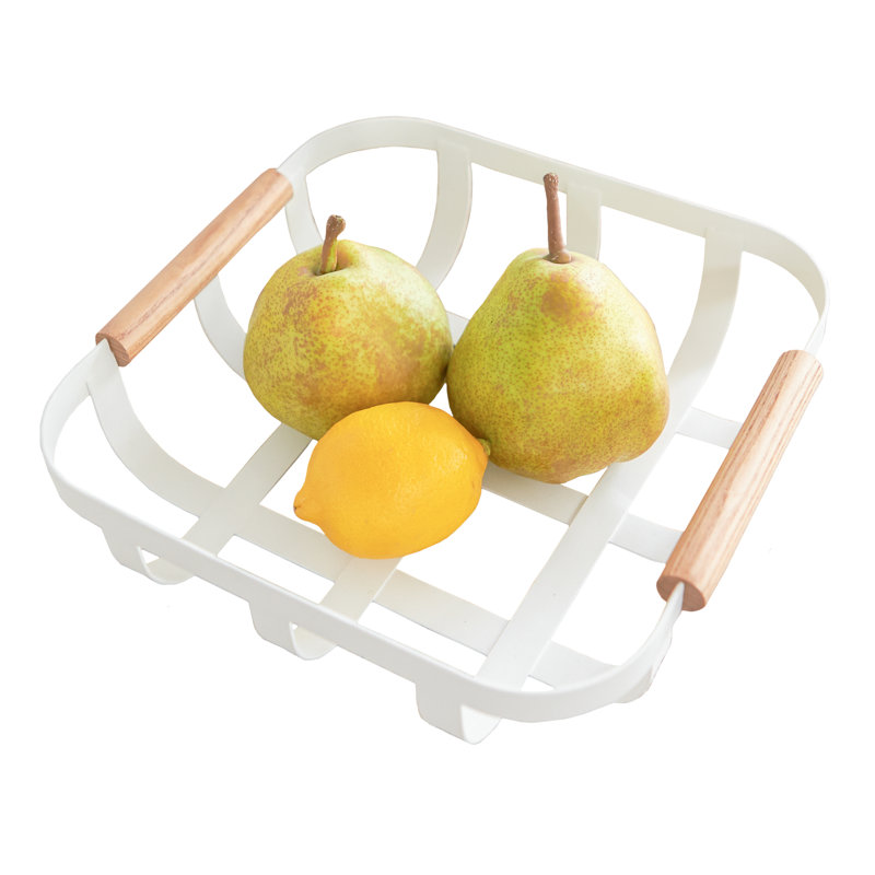Panier à fruits Tosca Yamazaki Home, bol en métal pour cuisine, acier et bois, poignées