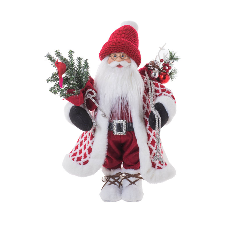 Tissu souriant rouge / blanc Père Noël souriant avec doudou médaillon