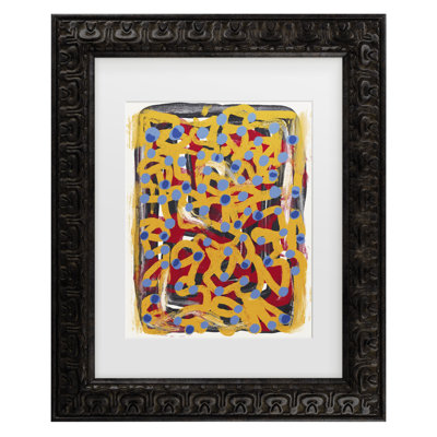 Little Dean Yellow Dotted Line Art Abstract Blue Polka Dot Matted Framed Art