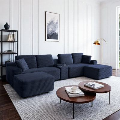 Canapé modulaire en L 150 po en forme de L surdimensionné 150 po, canapé Cloud 6 pièces avec porte-gobelets, ports USB et rangement