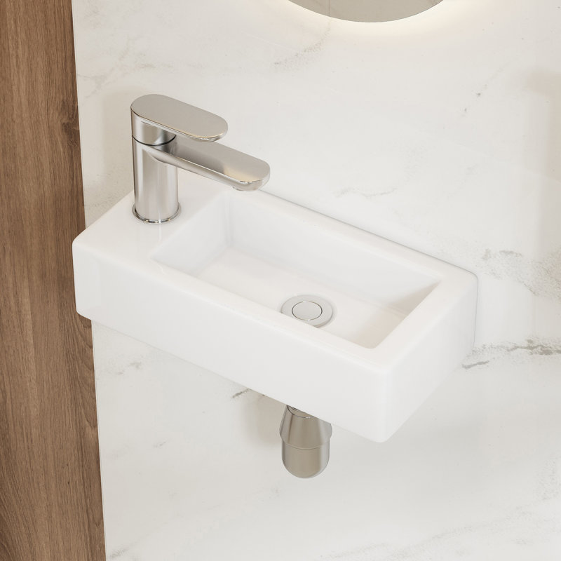 Lavabo de salle de bain mural rectangulaire en céramique blanche 14 "x 7" Eridanus Turner