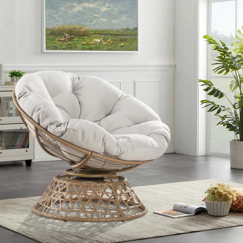 Outdoor 360° Swivel Wicker Papasan Chair - Premium Rattan, Soft Cushion & Durable Frame, Oversized Reading Chair, Beige