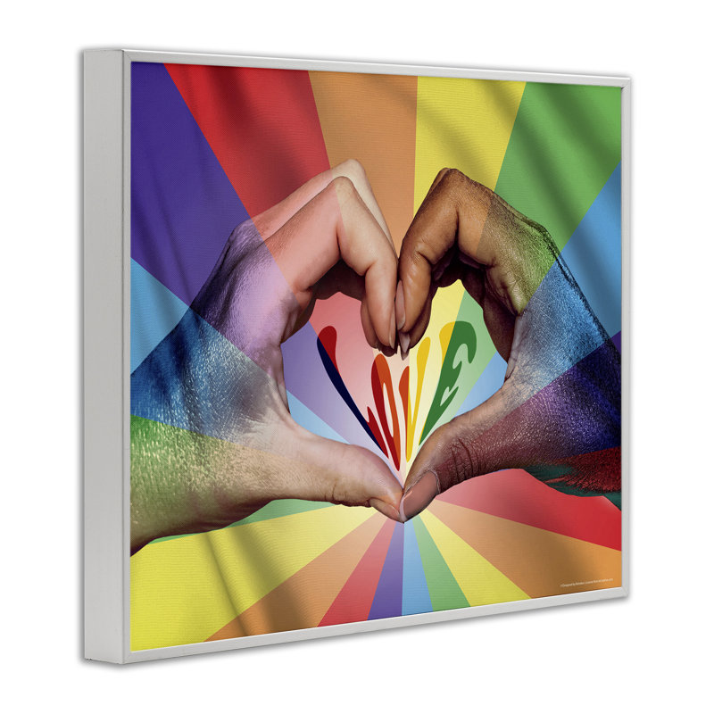 «Rainbow Love Hands», symbole de l'art numérique par Reinders, Giclée encadrée blanc bord de mer, H 16 po x l 20 po