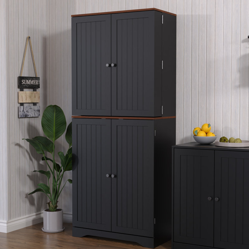 Armoire de rangement de 72 po de hauteur, armoire de rangement Farmry Pantry avec portes, armoire autoportante avec tablettes réglables, armoire rustique pour la cuisine, la salle à manger, la salle de bain, noir