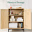 Armoire de rangement multi-usages en rotin 2 portes avec tablettes réglables - Naturel