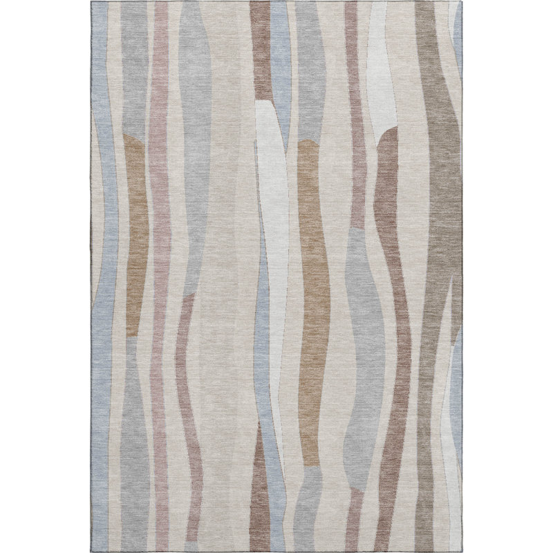 Premium Machine Washable Mayfield AMF2188 Striped Rug, Beige, 2'6" x 3'10"
