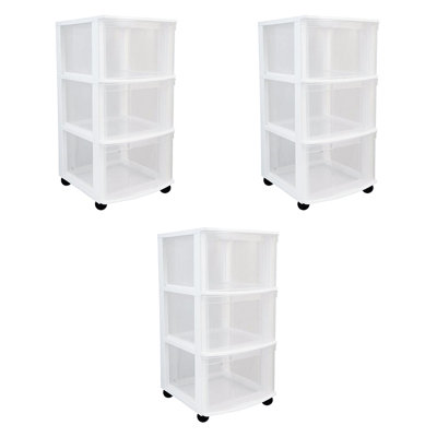 Système de rangement à 3 tiroirs avec roulettes Grace Living, blanc (paquet de 3)