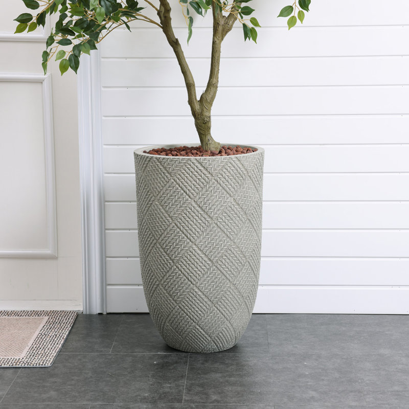 Pot à fleurs rond gris à motif MgO de 22,4 po de hauteur, intérieur et extérieur