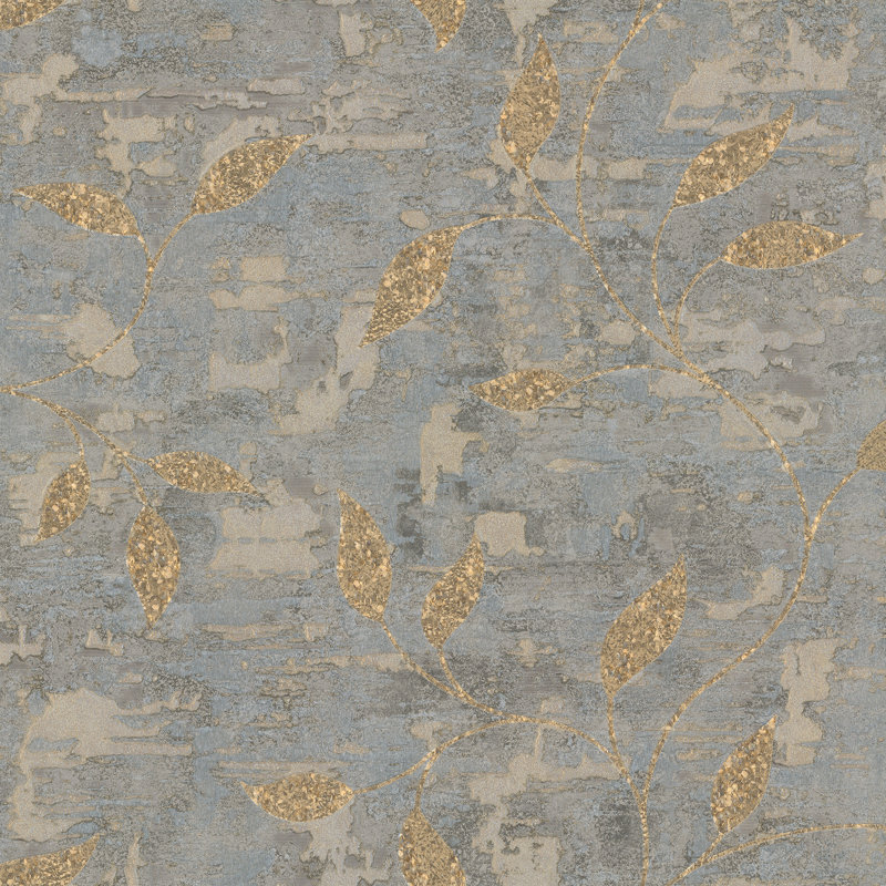 Boutique Ornamental Leaf Steel / Gold Floral 10m x 52cm Matte Wallpaper Roll