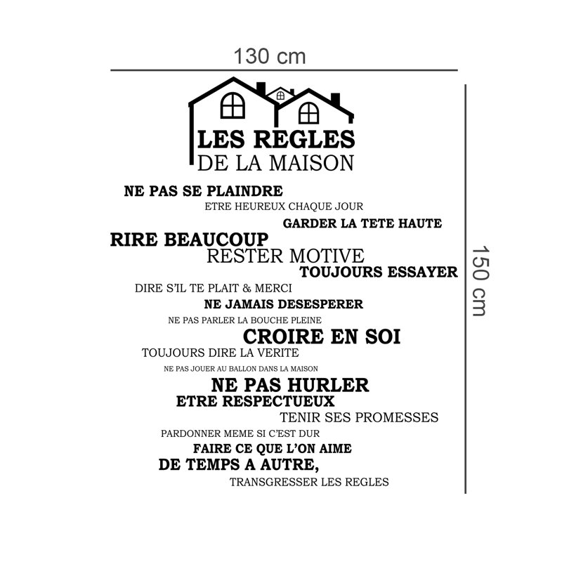 Décalcomanie murale en cristal toit house rules, 59,05" H x 51,1" L