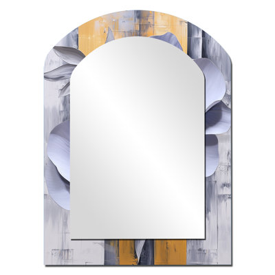 Lavande et équilibre doré des pivoines Blossom I - miroir mural asymétrique pivoine, miroir décoratif mauve arqué, impression d'art en métal