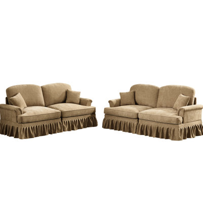 Canapé modulaire classique avec chenille douce, en forme de pétale, et ajustement de posture confortable dans des volants amovibles café, des pieds fuselés, configurables pour une chaise longue ou L