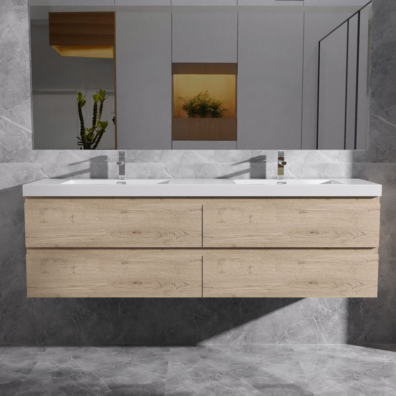Meuble-lavabo double 72 po Dhruven, Chêne naturel