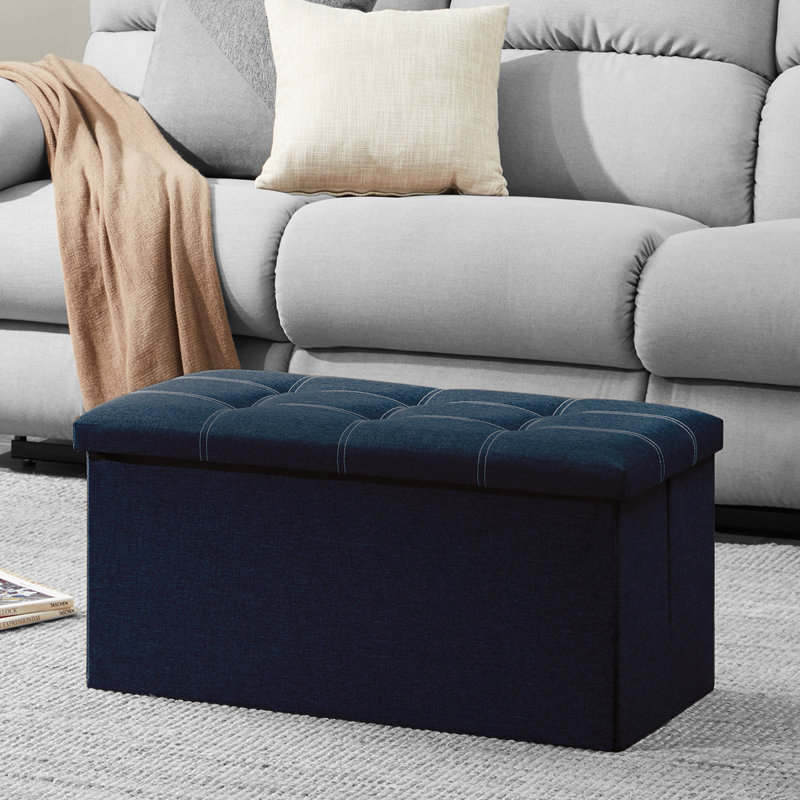 Banc de rangement rembourré à couvercle rabattable, Bleu
