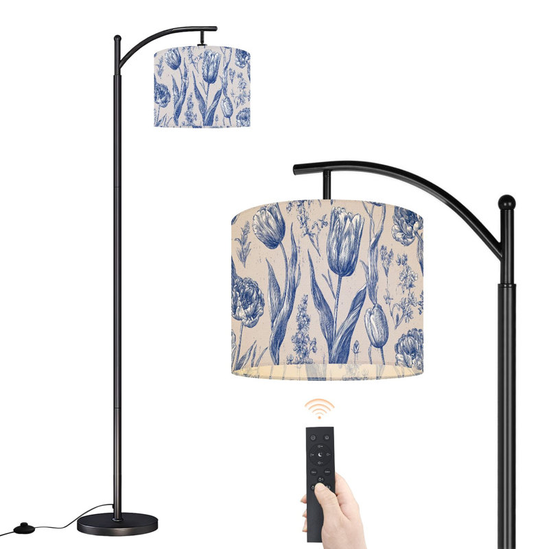 Lampe sur pied à arc avec abat-jour réglable floraison florale sans soudure jardin fleurs printanières sur pied Lampe sur pied bleue 3 températures de couleur à haut gradateur avec interrupteur au pied pour la chambre à coucher