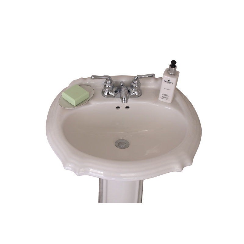 Regent 27" Tall Ceramic Oval Pedestal Bathroom Sink with Overflow, 4" Centers, Biscuit