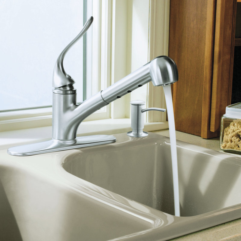 Coralais Pullout Single Handle Kitchen Faucet with MasterClean™, Biscuit