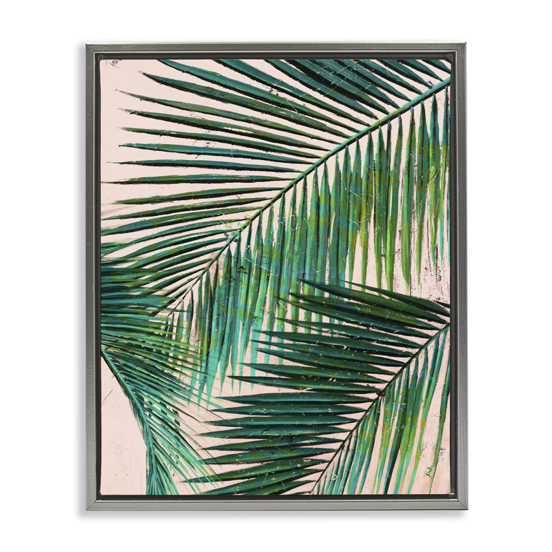 «Flowing Palm Fronds», art mural encadré par Patricia Pinto, H 31 po x l 25 po, Cadre flottant gris lustré