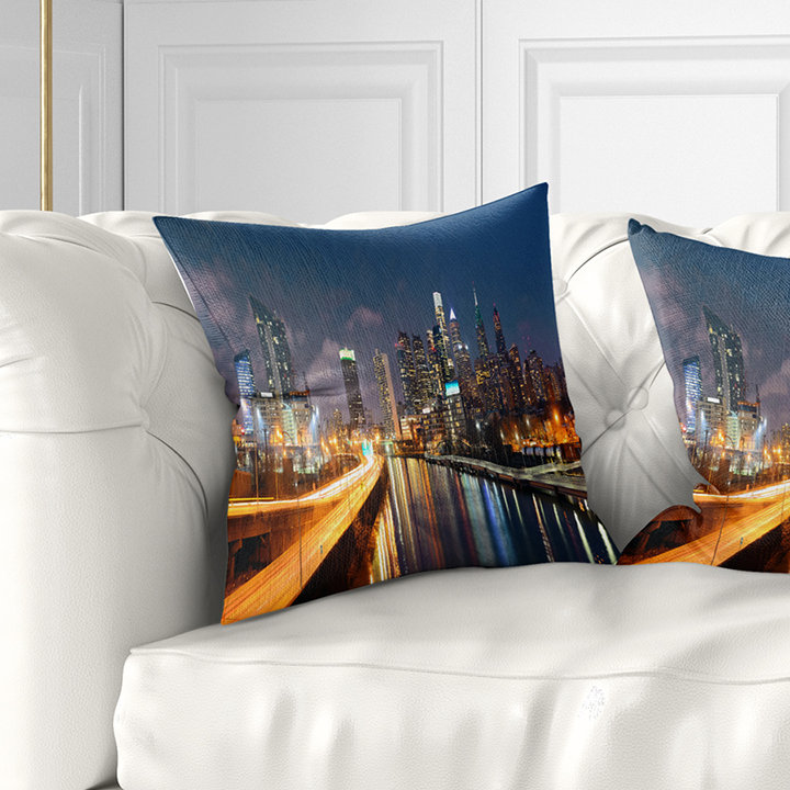 Coussin Philadelphia Skyline at Night, 16 po x 1 po, Coussin décoratif