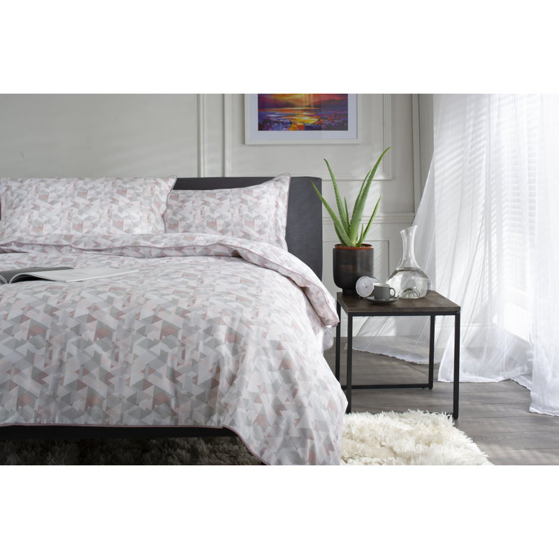 Geo Grey/Brown/White 144 TC Duvet Cover Set, Single - 1 Standard Pillowcase, Pink