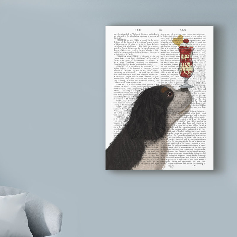 « cavalier king charles ice texte crème », reproduction d’impression sur toile tendue, H 19 po x l 14 po x P 2 po