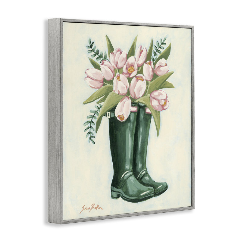 Tulipes dans des bottes de pluie, giclée encadrée, design par Sara Baker, Estampe numérique Farmhouse, H 30 po x l 24 po