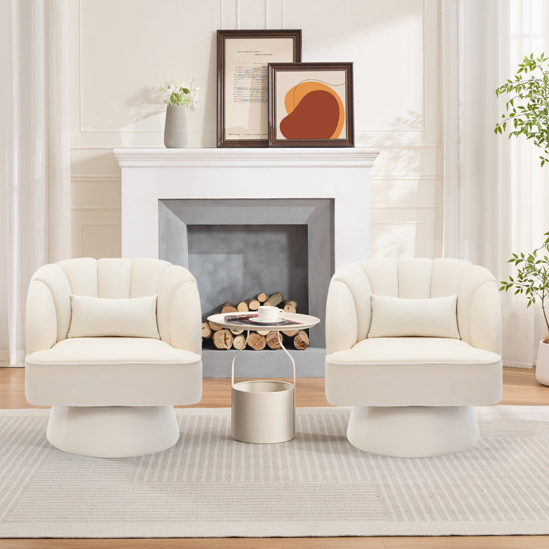 Upholstered Swivel Armchair, Beige Velvet, Beige