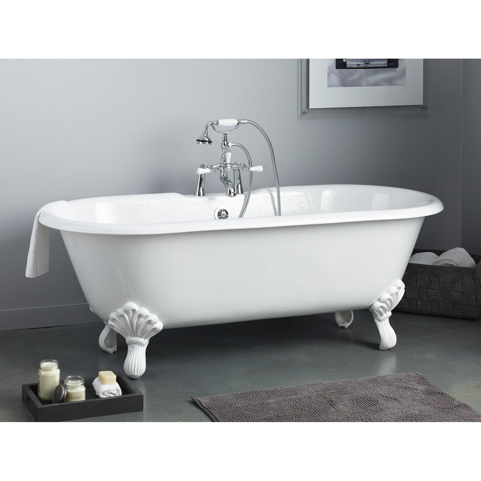 Kristin 61" Freestanding Soaking Cast Iron Bathtub, White, White Interior with White Exterior