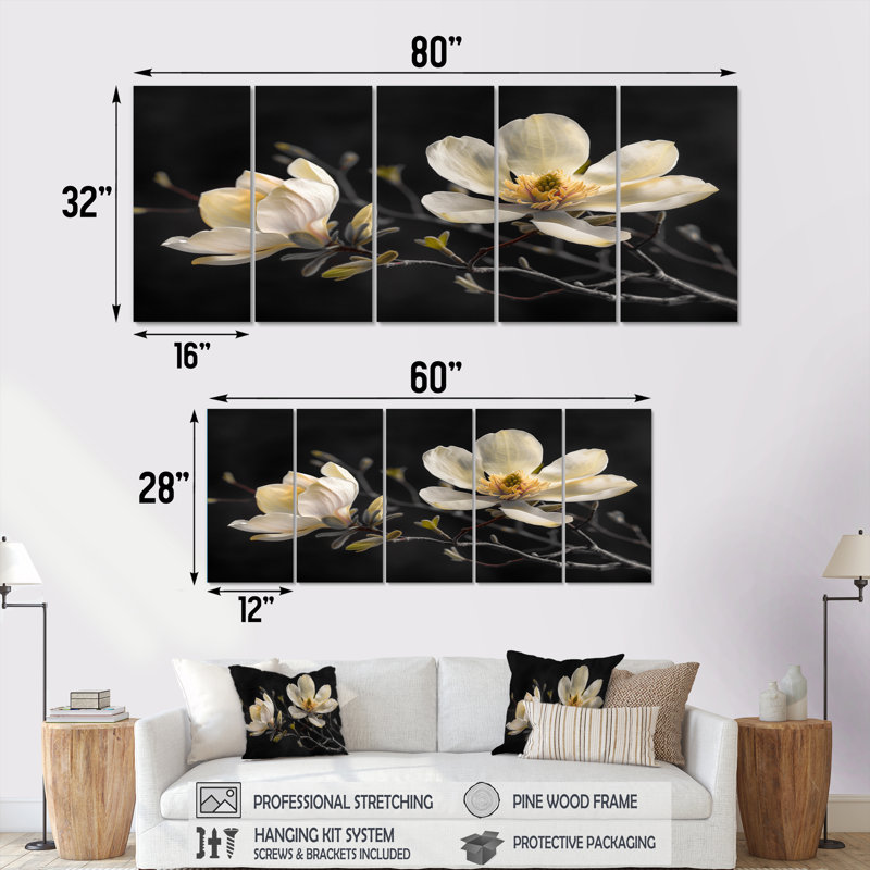 «Rodriguez - Magnolias», ensemble d'art sur toile, H 32 po x l 80 po