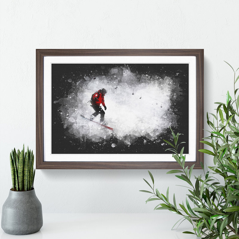 Snowboarding - Single Picture Frame Print on Wood, Walnut Framed, 65cm H x 90cm W x 2cm D