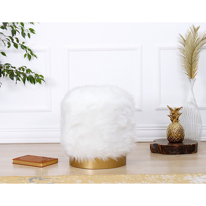 Pouf élégant avec pieds en bois, blanc, 17,7 po x 15,7 po | Housse 100% polyester, 35 éponges orthopédiques pour plus de confort | Parfait pour les salons glamour et les décors modernes, design polyvalent et chic