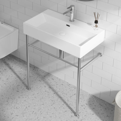 Turner 30" W x 16" D x 35" H Ceramic Rectangular Console Bathroom Sink with Overflow