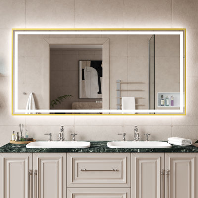72" x 36" Frontlit & Backlit Anti-Fog Tempered Glass Framed Bathroom/Vanity Mirror