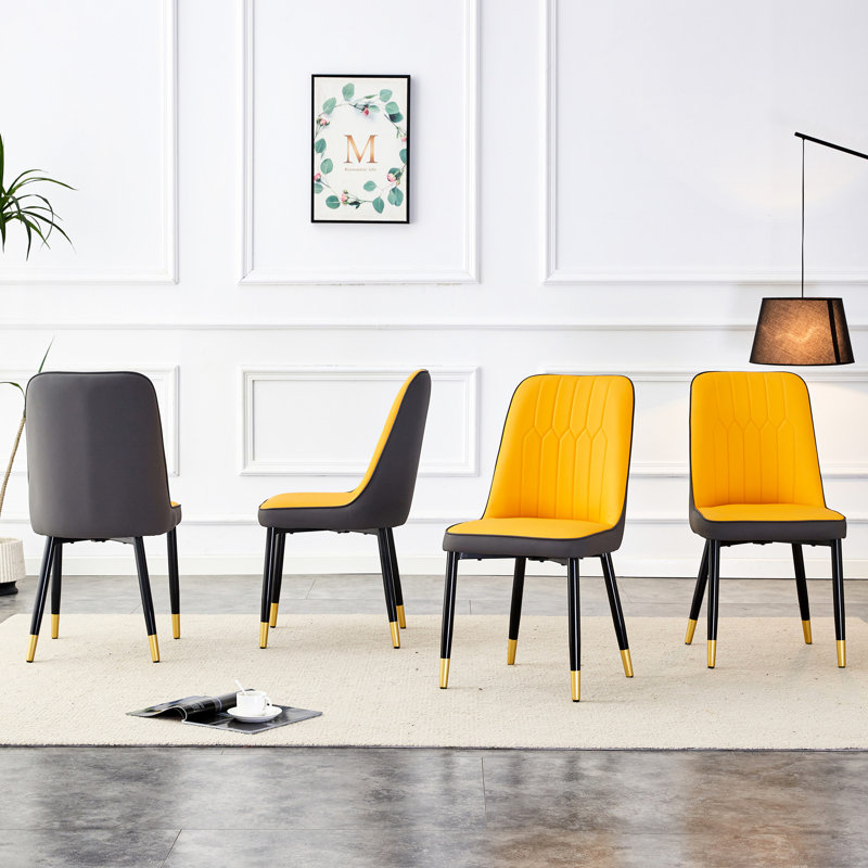 Chaises de salle à manger modernes, pieds en cuir et métal 4 pièces pour la cuisine