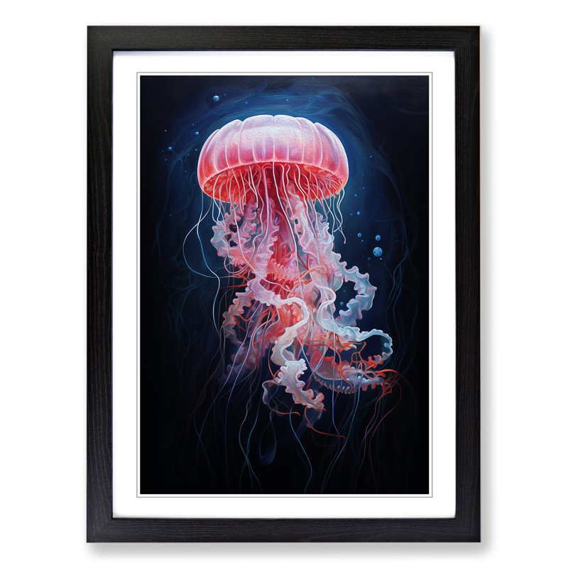 Jellyfish Hard Edge Painting - Single Picture Frame Print on Wood, Black Framed, 46cm H x 34cm W x 2cm D