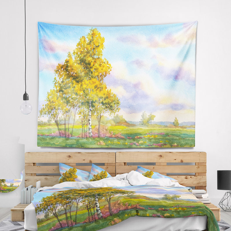Schafer, arbres verts en tapisserie du soir, H 32 po x l 39 po
