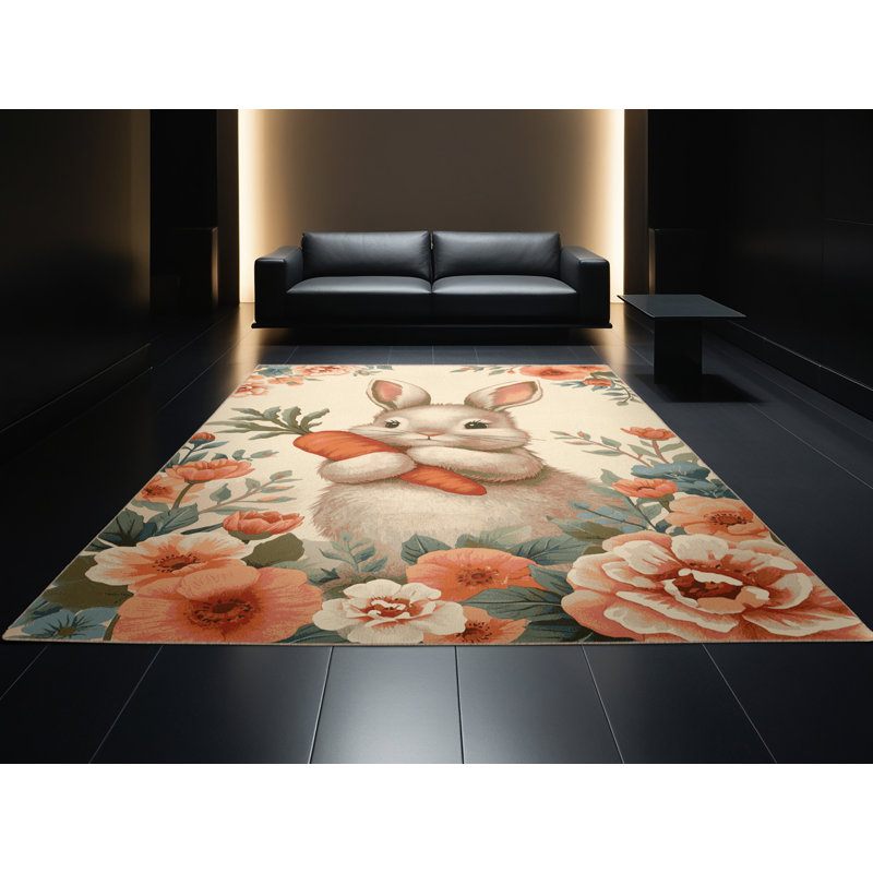 Tapis beige moderne et contemporain lavable à la machine à motif abstrait Soho, 8 x 10