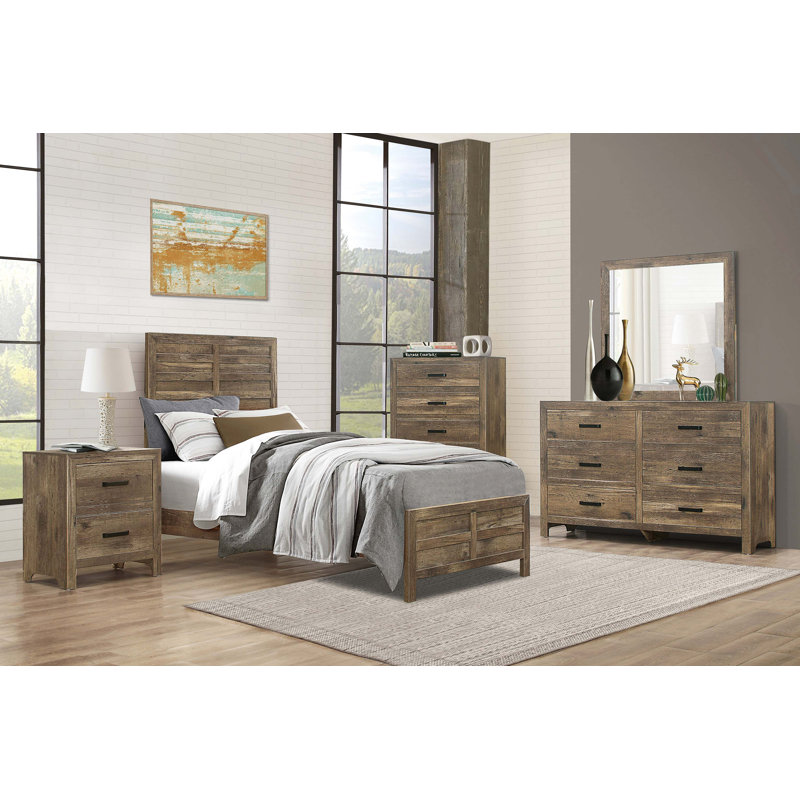 Mobilier de chambre à coucher en bois patiné moderne, Lit simple