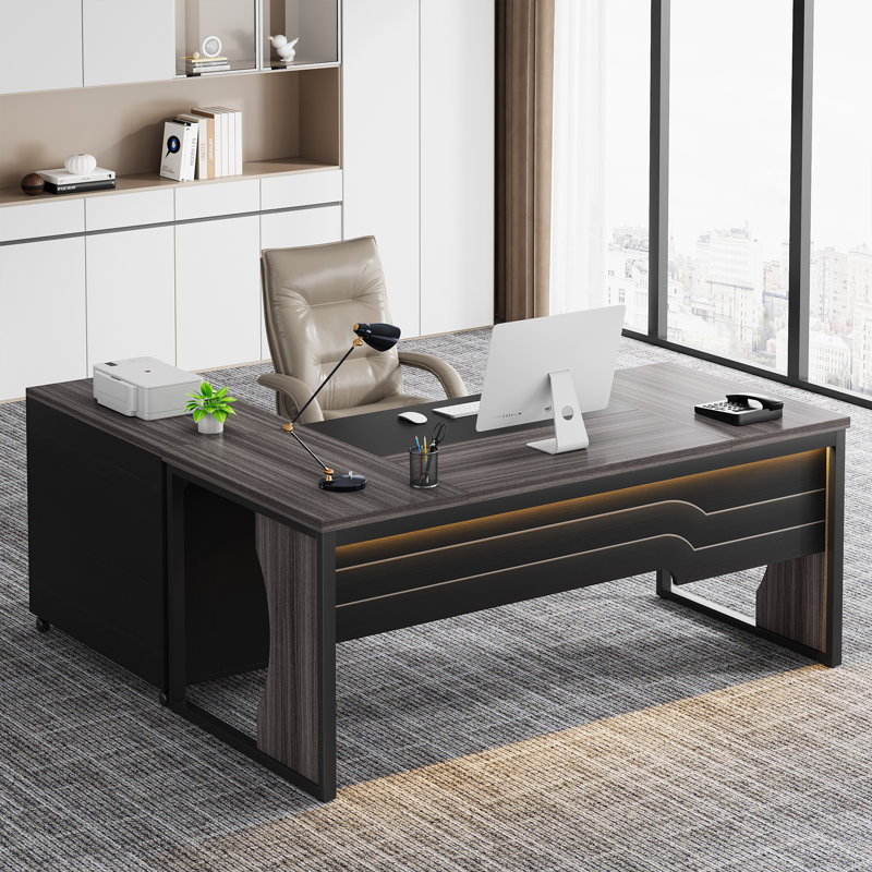 63''W L-Shaped Executive Computer Desk With Mobile Filing Cabinet