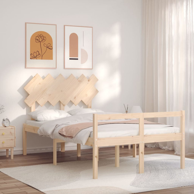 Bed Frame with Headboard, White, Small Double (4')