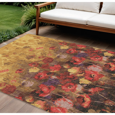 Tapis intérieur lavable floral doré 9 pi x 12 pi